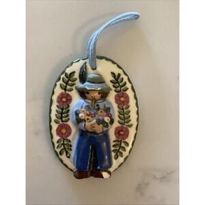 Handgemalt Porcelain Hand Painted Pottery Plaque, Germany, Boy, Signed